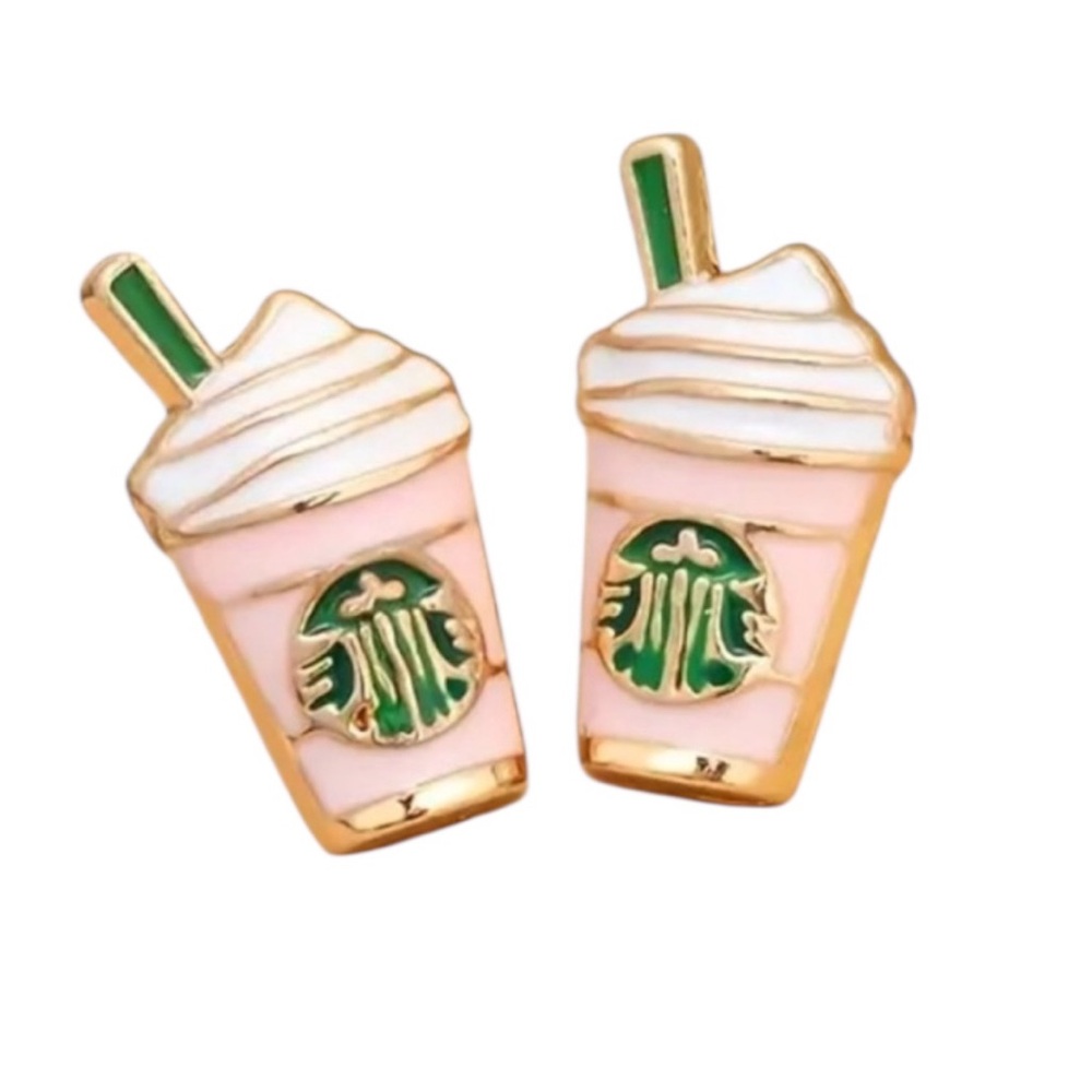 Pink Fashion Coffee Cup Shaped Stud Earrings